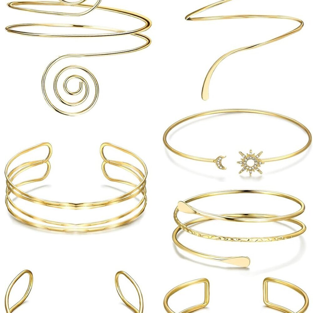 7 Pcs Arm Cuff Jewelry for Women Gold Upper Arm Cuff Bangle Band Armlet Adjustab